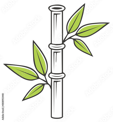 Stylized green bamboo stalk with fresh leaves nature plant illustration design