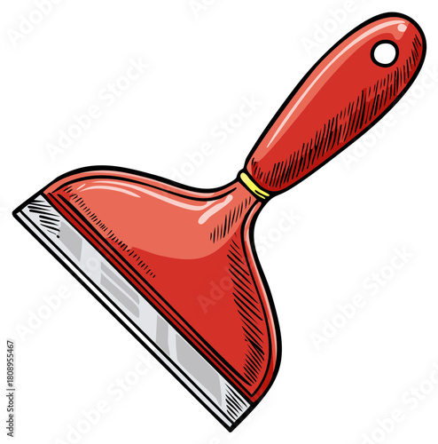 Red ice scraper illustration with a sketch style