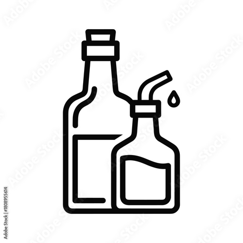 Outline icon of two bottles, one with a pour spout, commonly used for oil, vinegar, or other liquid condiments