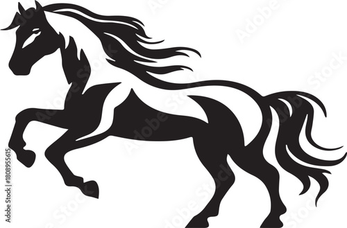 Black and White Prancing Horse Silhouette | Elegant Equestrian Stallion Vector Illustration for Logo Design, Apparel Graphics, and Branding