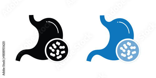 Black and blue silhouette of human stomach isolated on white background, graphic illustration. concept of digestive system, medical icon, internal organ, healthcare design, anatomy element.