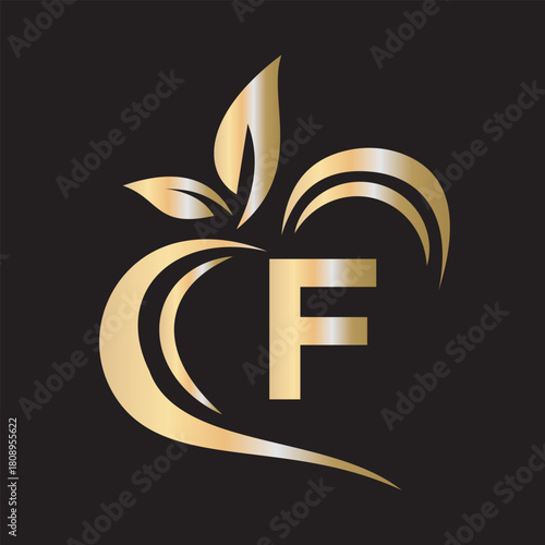 Eco Logo combine with letter F vector template