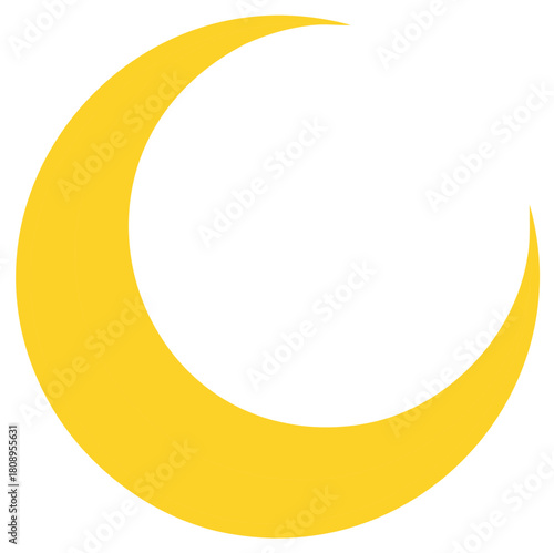 Yellow crescent moon icon isolated graphic element design. Bright golden new moon quarter celestial shape symbol illustration.