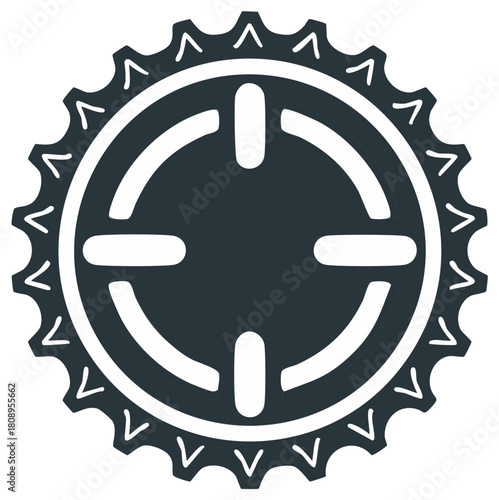Dark gray Gear symbol with rounded rect elements and spiky edges graphic icon design for engineering, industry, manufacturing, technology