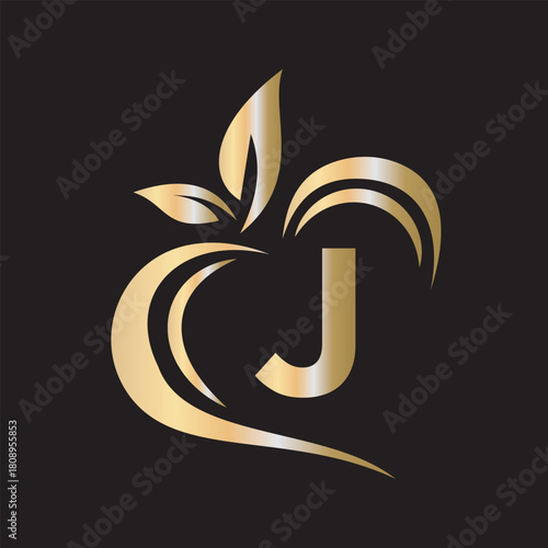 Eco Logo combine with letter J vector template