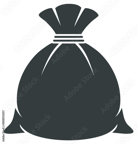 Dark gray sack tied with bands containing valuable object or goods