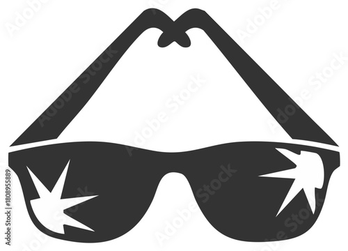 Simple black icon of broken sunglasses. Shattered lenses symbolize failure, damage, and accidents.