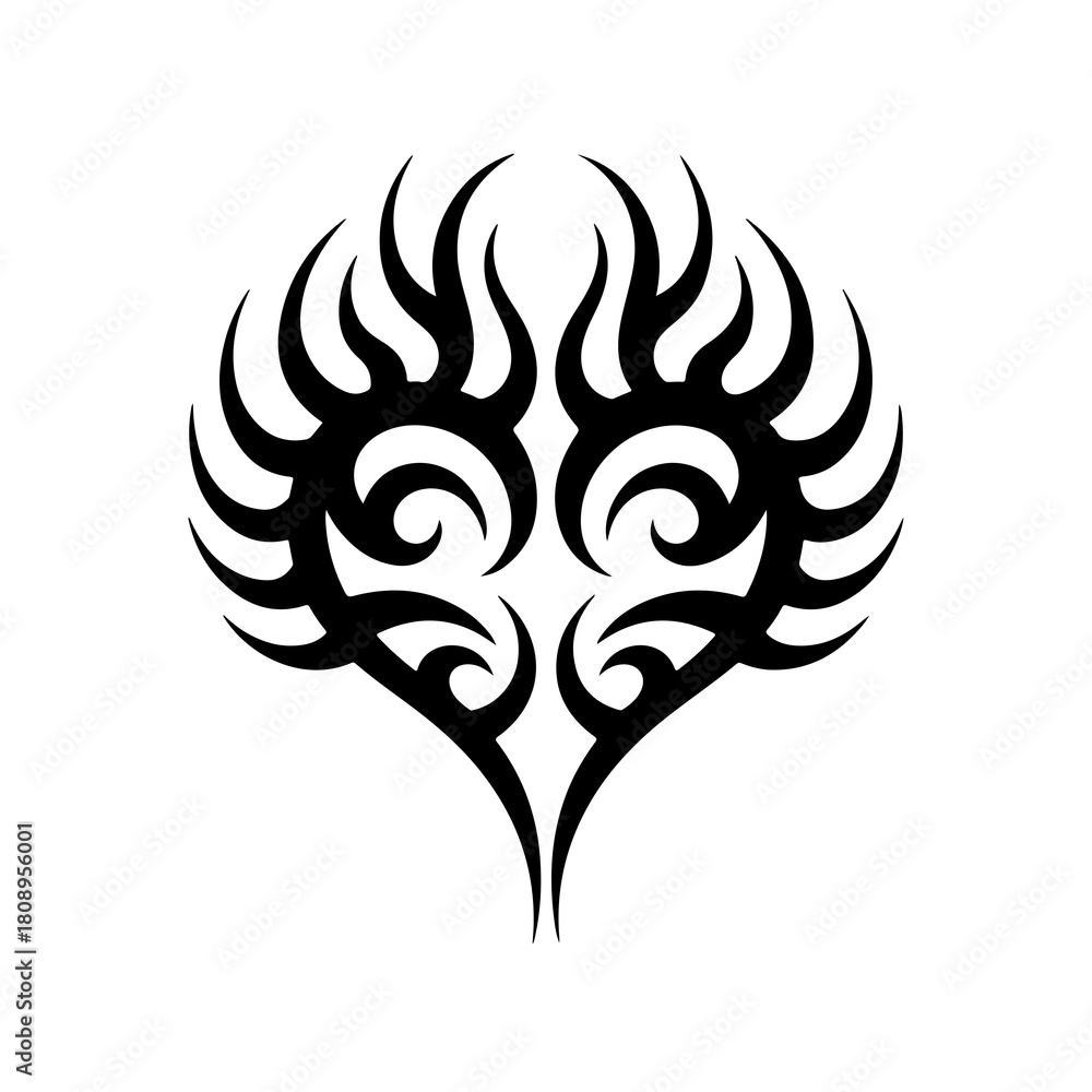 Naklejka premium Silhouette of a abstract tribal heart shape tattoo with swirling flame patterns.