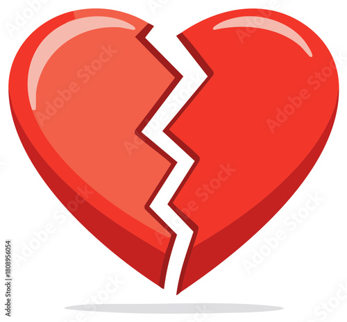 Broken Red Heart Vector Illustration Symbol of Heartbreak Divorce and Sadness