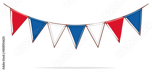 Festive red white and blue triangular pennant flags hanging in a decorative bunting illustration