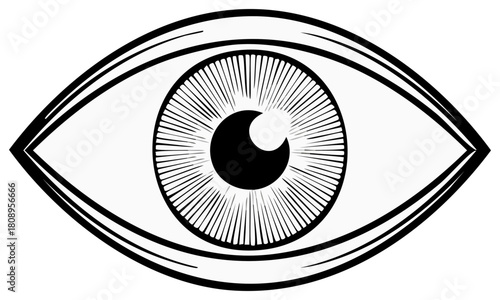 Stylized Human Eye Symbol Graphic Artwork in Black and White Vintage Engraving Style