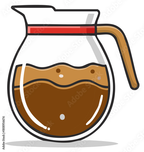 Vector illustration of a glass coffee pot with fresh brewed coffee