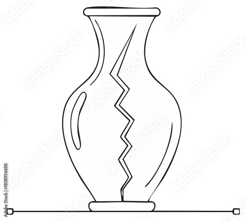 Cracked Vase Line Art Illustration on Table