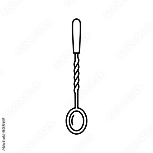 Line art illustration of a long bar spoon with a twisted handle, an essential tool for mixing cocktails and drinks