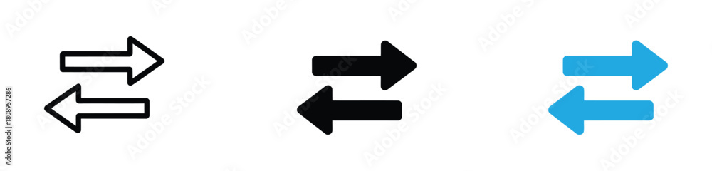 Fototapeta premium Transfer icon set vector illustration, Direction arrows for transfer icon set, Exchange icon, Sync icon isolated, Transfer arrows symbols outline, linear arrow sign for mobile and web design.