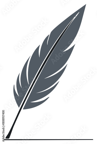 Gray Quill Pen with Elegant Feathers Resting on Line for Writing and Creativity