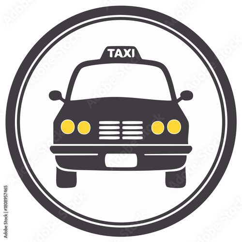 Taxi Cab Icon Front View Illustration Depicting Transportation Service in Circular Frame
