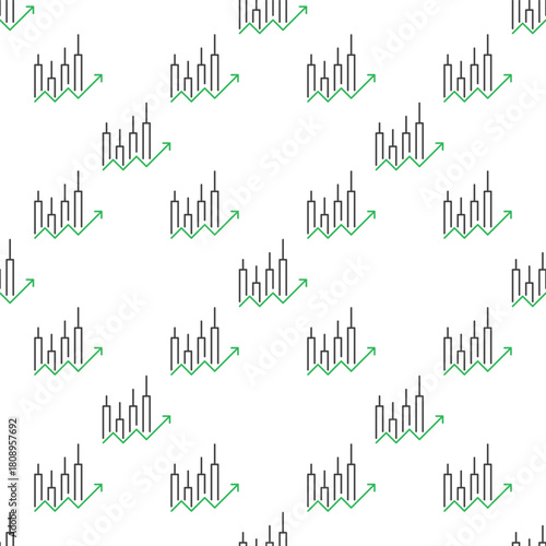 Candle Graph with Arrow vector Candlestick Chart thin line seamless pattern