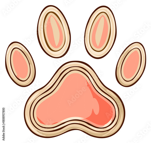 Pet's Pink Paw Print: Animal Paws Isolated, Vector Illustration, Cute Cartoon Style