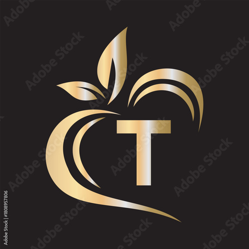 Eco Logo combine with letter T vector template