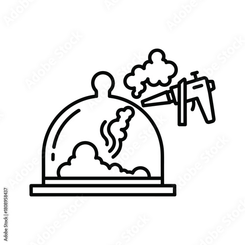 Food smoking cloche with a spray gun adding smoke, isolated on