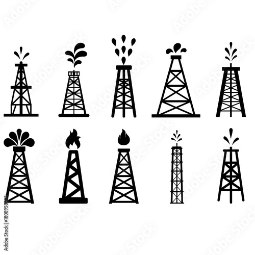 Pump Jack icon vector set. Oil illustration sign. Oil Drilling symbol collection. Oil Pumping logo.