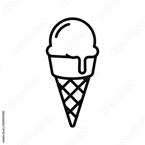 Classic ice cream cone with a melting scoop, representing dessert, summer treat, and sweet indulgence, isolated on