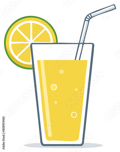 Vibrant yellow lemonade in a glass with a bent straw and fresh lemon slice
