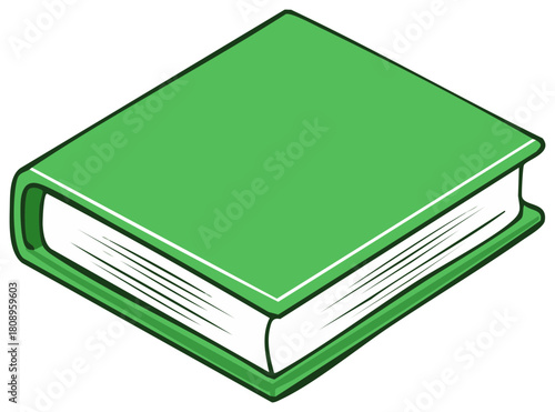 Illustration of a Hardcover Book with Green Cover and White Pages, isometric view
