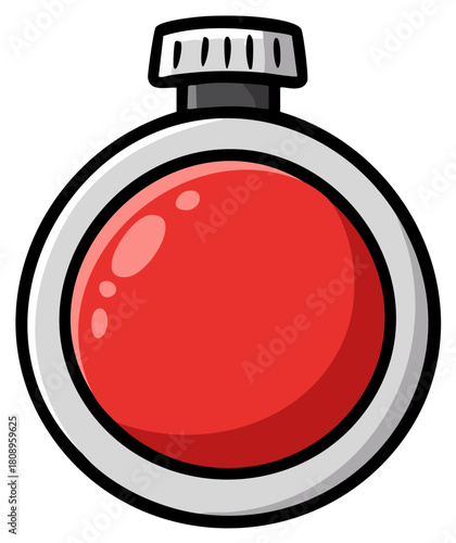 Glossy red health potion in a round silver flask cartoon icon for fantasy role playing games