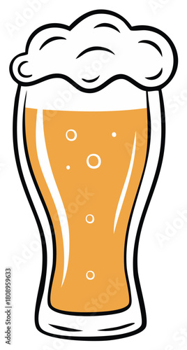 Refreshing Beer Illustration with Frothy Head in a Pilsner Glass, Bubbles and Golden Ale