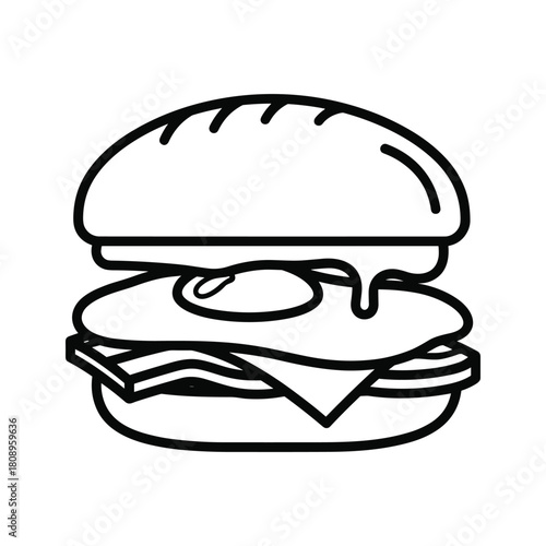 Breakfast sandwich with fried egg, cheese, and bacon in a bun, isolated on