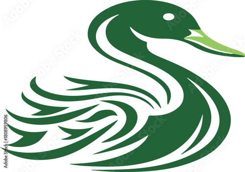 Green Duck Vector Graphic Logo for Hunting Clubs and Conservation Organizations | Stylized Bird Symbol for Wildlife and Environmental Branding