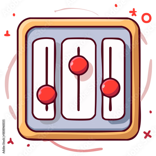 Cartoon illustration featuring stylized equalizers sliders volume control adjustment interface