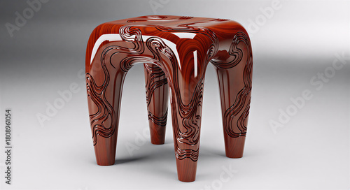 Wooden Stool, Carved,
