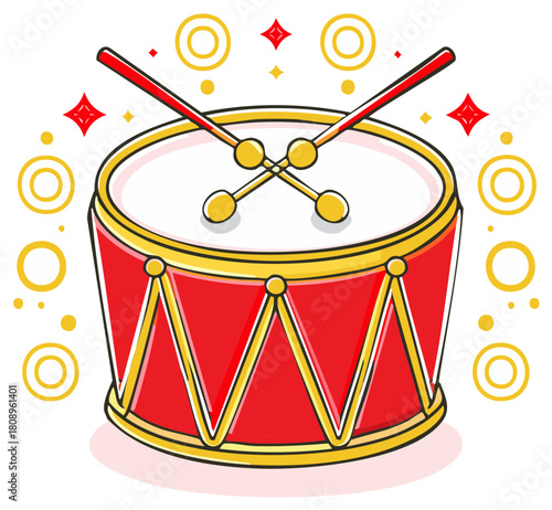 Red Drum with Crossed Drumsticks and Festive Decorations