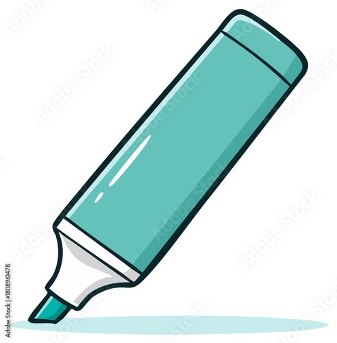 Cute cartoon teal highlighter marker pen vector illustration for school and office supplies