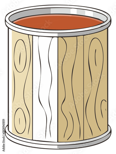 Stylized rustic wooden tub full of reddish brown liquid cartoon vector illustration