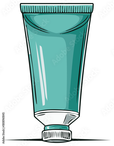 Turquoise squeeze tube with a silver cap and ribbed texture, isolated
