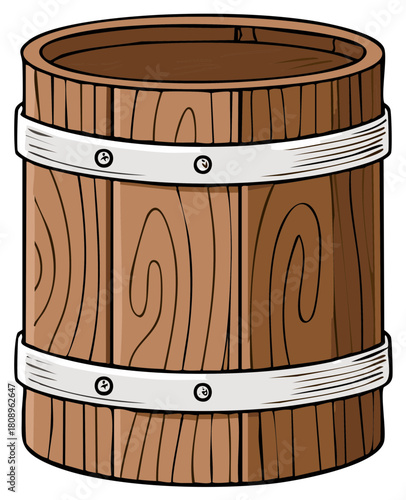 Wooden Barrel Vector Illustration for Storage or Beverage Container