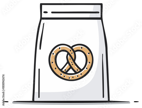 Pretzel Snack Bag Illustration, Salty Treat Packaging, Food Packaging Design, Grocery Shopping, Baked Goods, Hand Drawn Style