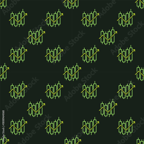 Stock Chart and Arrow inside vector colored seamless pattern