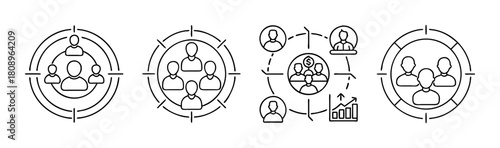 Target audience focus and strategic team growth business icons