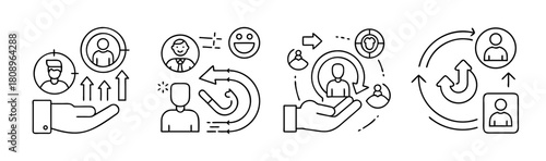 Customer relationship management, retention, growth, and feedback icons