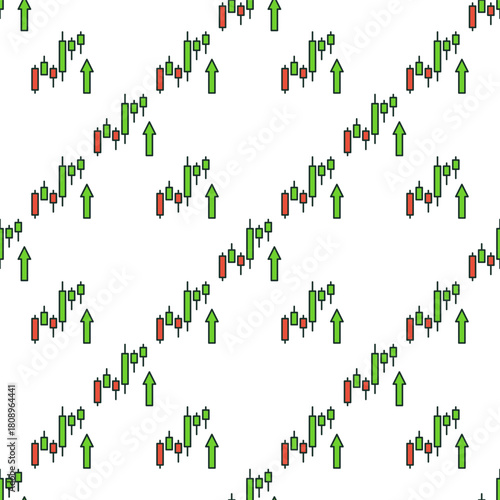 Stock Chart with Arrow vector colored seamless pattern