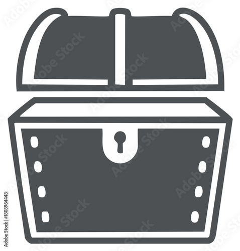Open pirate treasure chest solid glyph icon representing hidden riches, adventure, and discovery