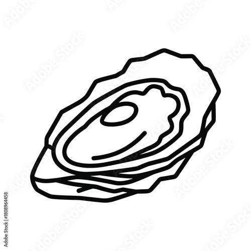 Black and white line art illustration of a single oyster in its shell