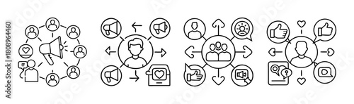 Social media marketing and online communication network icons set