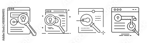 Digital marketing seo keyword search solution browser icon set