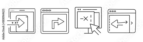 Web browser navigation and user interface actions line icons